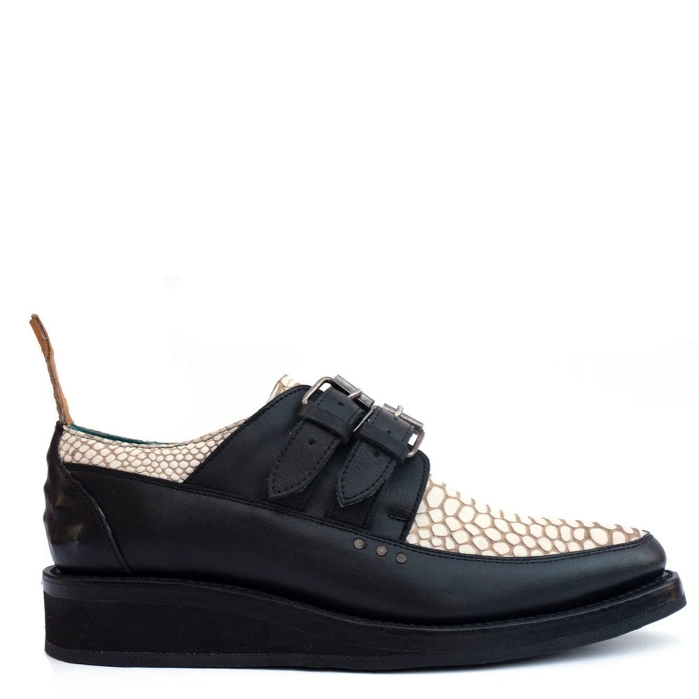 Pskaufman no.2077 hallway buckle creeper black leather w/ bone twister; size 6.5 - Picture 9 of 12